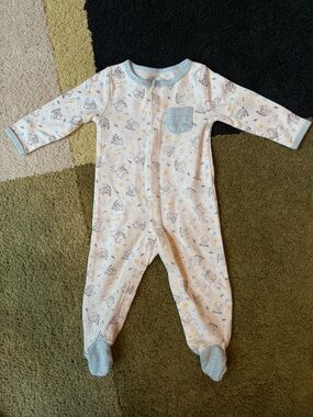 Disney White Footed One-Piece with Light Blue Trim & Pocket